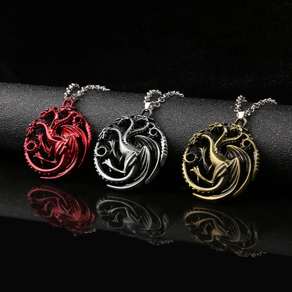 

2019 New Movie Game of Thrones Series Necklace The Song of Ice And Fire Targaryen Dragon Badge Pendant Keychain For Women Men