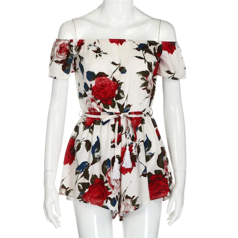 Fashion Women Summer Playsuit Elegant Chiffon Mini Floral Prints Jumpsuit Clubwear Bodycon Prints Jumpsuit Bodysuits #L05 (1)