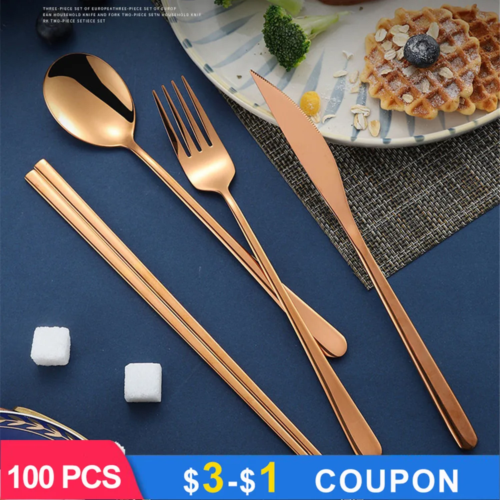 

Colorful Stainless Steel Dinnerware Knife Dinner Set Cutlery Forks Spoons Home Party Tableware Set Utensils Kitchen Accessories