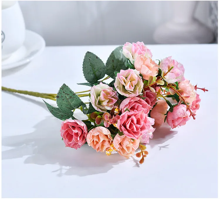 7 веток 21 голова французские розы Лист искусственные шелковые искусственные цветы Высокое качество Цветы Букет винтажные свадебные цветочные украшения для дома