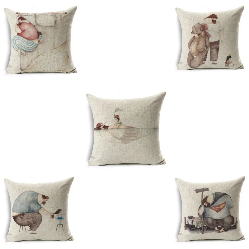 

Monily Father Lovely Daughter Print Cushion Cover Square Cotton Linen Pillow Case for Home Sofa Car Wedding Party Decoration