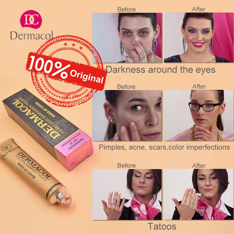 Baratos Dermacol maquillaje cubierta auténtica 100% Original 30g Primer corrector Base profesional Dermacol maquillaje paleta de contorno de Base