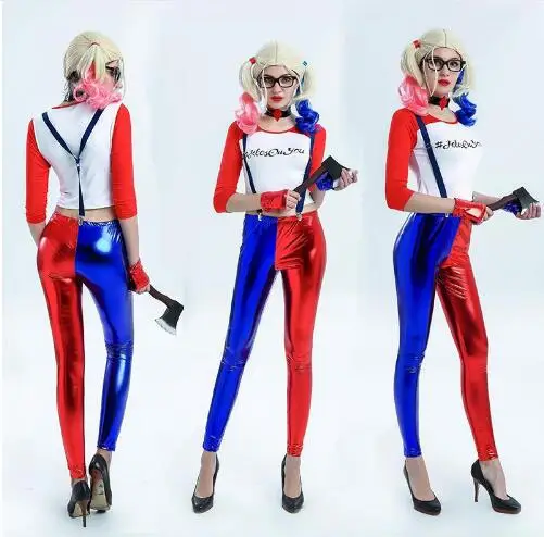 

Woman Harley Quinn Costume Cosplay Joker Suicide Squad Harley Queen Halloween Purim Jacket T Shirt Sets Chamarras De Batman