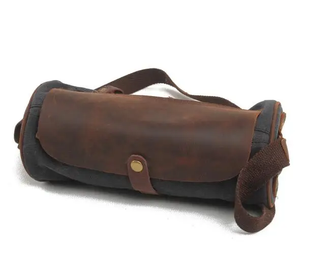 

FREE SHIPPING 2019 men canvas shoulder bag cowhide thicker Washed Canvas casual messenger bags small vintage bag
