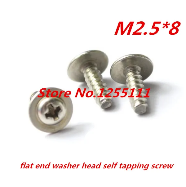

100pcs M2.5 x 8 stainless steel washer head self tapping screw with flat end tail