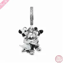Настоящее серебро 925 проба Desney Mikey и Minie подвеска мышь Талисман из бусин ручной работы Fit PANDORA Подвески для женщин Изготовление ювелирных изделий FL792