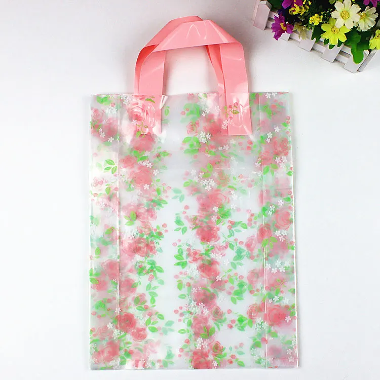 50 шт. прекрасный прозрачный розовый утолщенный пластиковый подарочный мешок сумка для переноски хозяйственная сумка