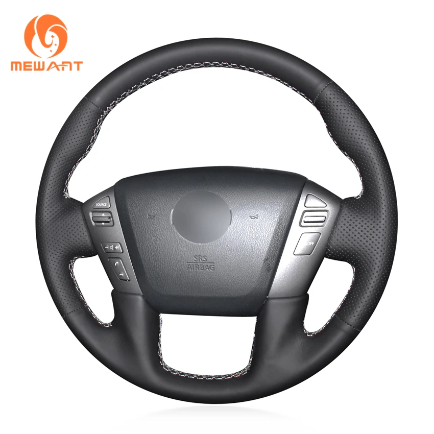 MEWANT Black Genuine Leather Steering Wheel Cover for Nissan Patrol