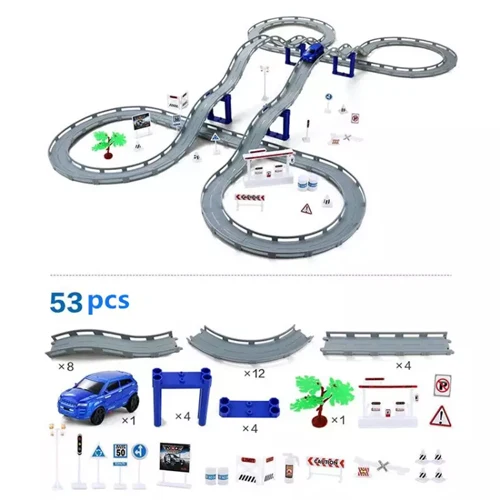 DIY трек 3D гоночный автомобиль трек игрушки Автостоянка сборная железная дорога автомобиль игрушка DIY слот модель игрушки для детей день рождения - Цвет: 53pcs set