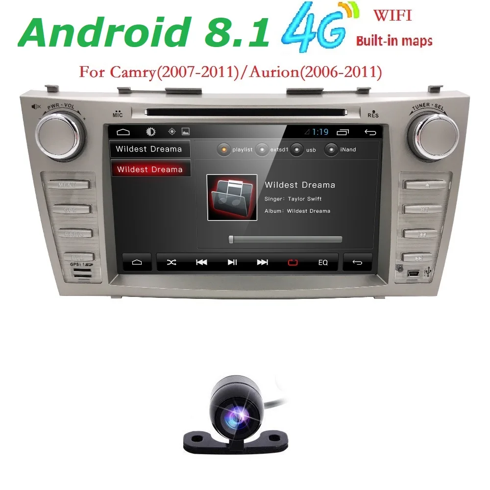 

1024*600 android 8.1 car gps navigation car dvd for Toyota camry 2008 2009 2010 2011 with 4g WiFi radio bluetooth 2 din SWC DVR
