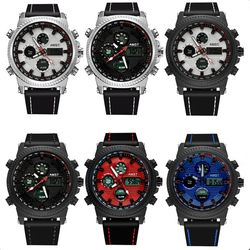 AMST, военные часы, 50 м, водонепроницаемые, кожаный ремешок, светодиодный, мужские часы, лучший бренд, Роскошные Кварцевые часы, reloj hombre, Relogio Masculino