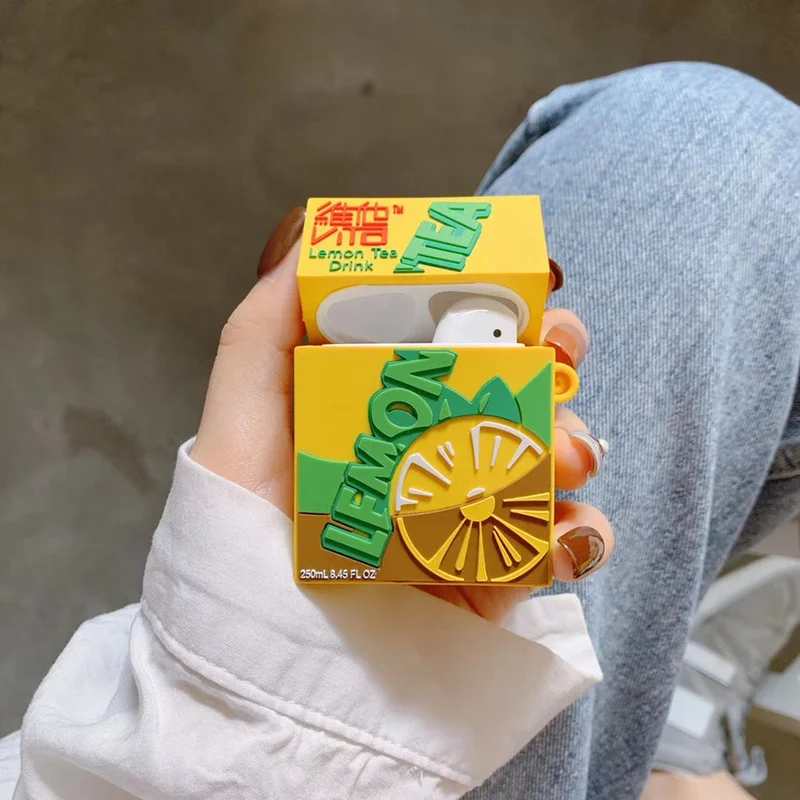 

1PCS Funny Summer Lemon Tea Vitasoy Drink Silicone Earphone Bag Case Cover for Apple Airpods 1/2 Charging Case Protective Cases