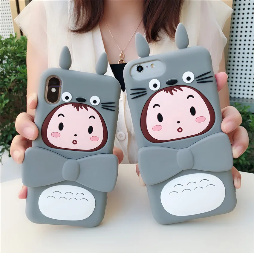 

CASEISHERE Cartoon Kickstand Phone Cases For iPhone 8 7 6s 6 Plus XS Max XR XS X Cute Case 3D Totoro Girl Soft Silicone Cover