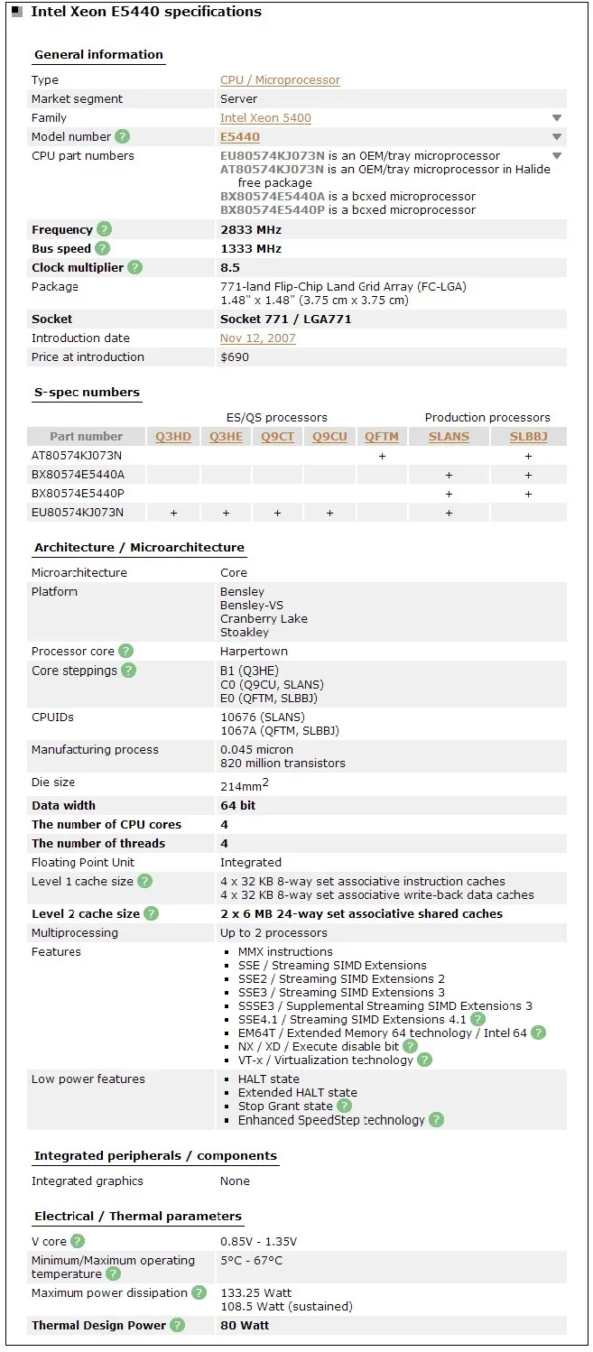 Intel Xeon E5440 2.83GHz 12MB Quad-Core CPU Processor Works on LGA775 motherboard ryzen threadripper