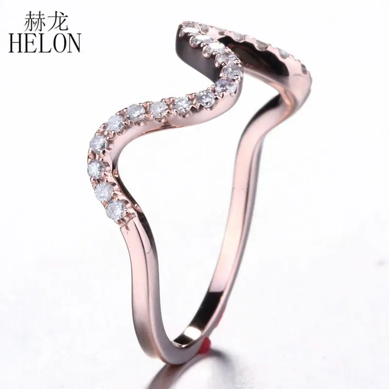 HELON Красота природных алмазов Обручение обручальное кольцо Твердые 10 К розовое золото Pave Diamonds Юбилей кольцо Для женщин Fine Jewelry Кольцо