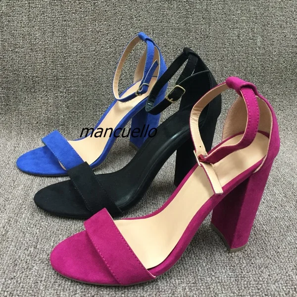 Classy Line Buckle Style Chunky Heel Shoes Delicate Rose Red Suede Open Toe Block Heel Dress Sandals Women Comfy Fashion Shoes