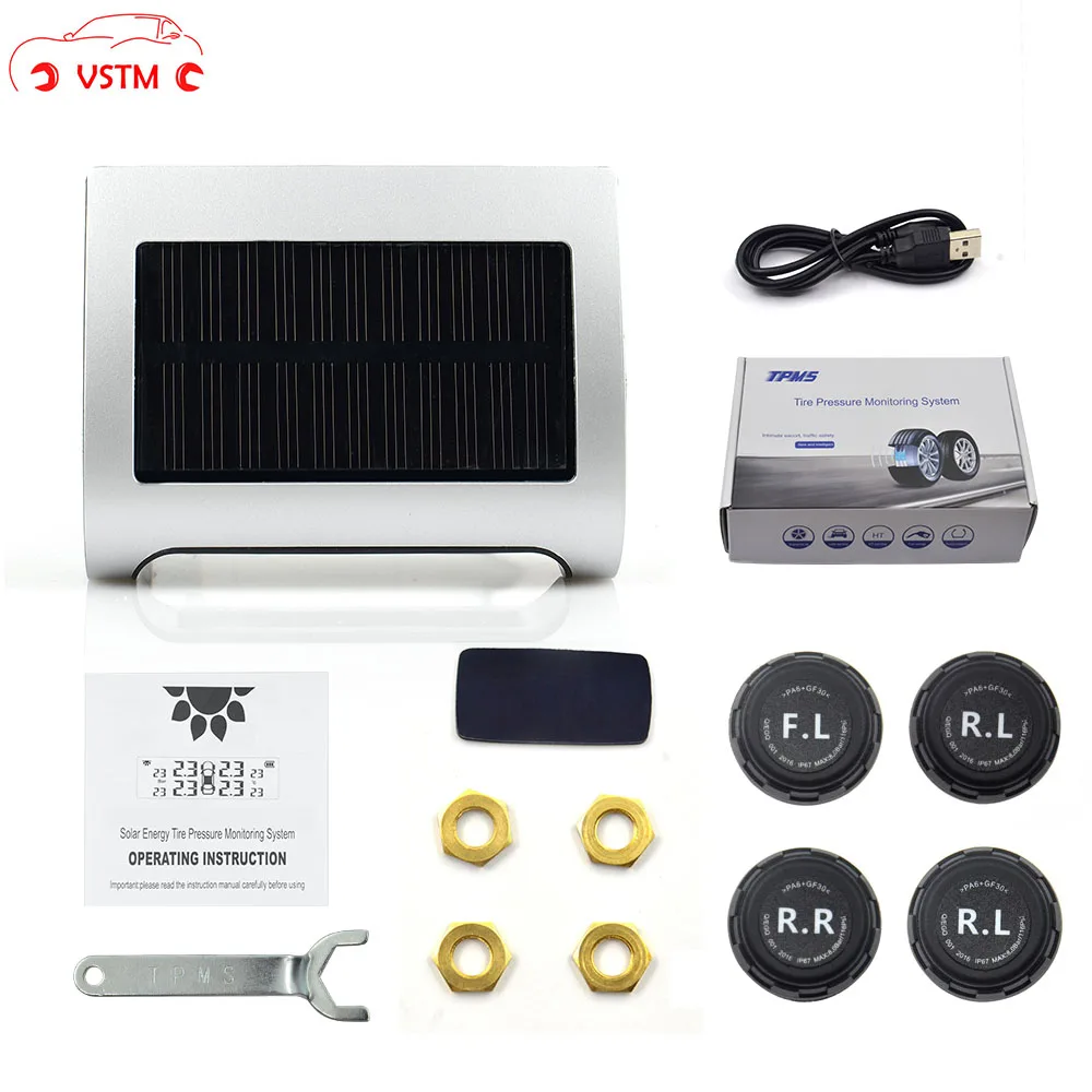 

2019 Tire Pressure Alarm Sensor Monitor System Tpms Car Display 4pcs External Solar Power Charging Temperature Warning