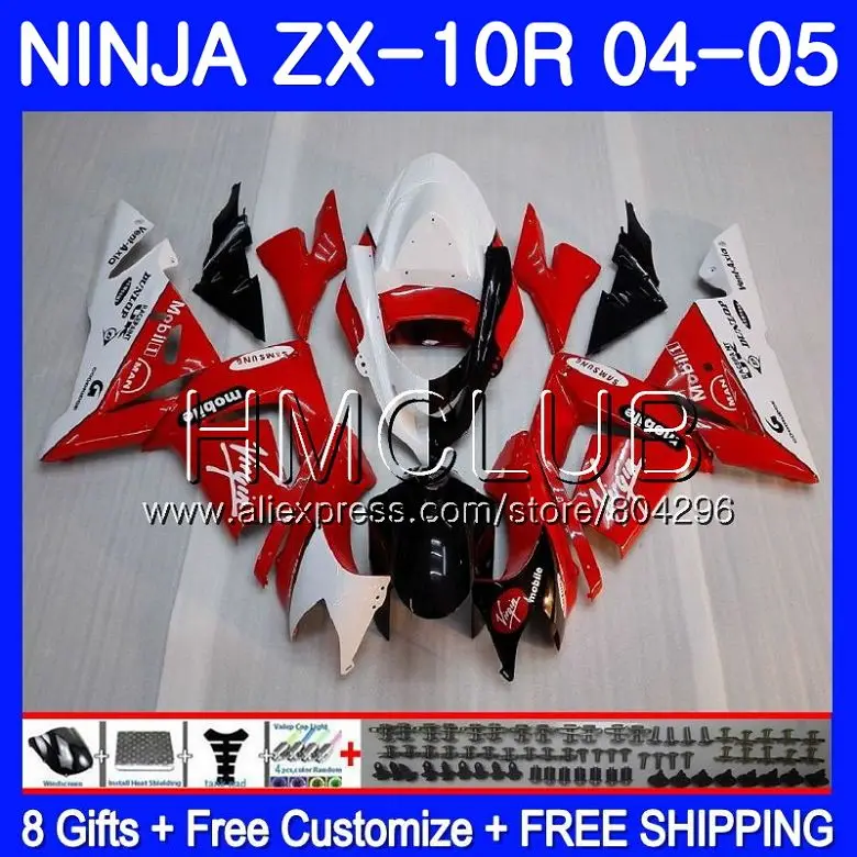

Bodywork For KAWASAKI NINJA ZX1000 C ZX 10 R ZX-10R 04 05 22HM.13 ZX10R 04 05 ZX1000C ZX 10R 2004 2005 Fairing kit Factory red