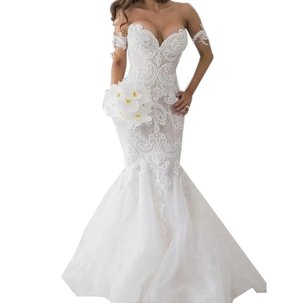 Romantic Mermaid Wedding Dress 2018 Lace Applique Sexy Backless Court