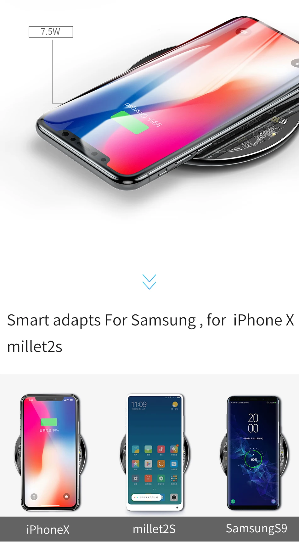 Chargeur sans fil Baseus 10W Qi pour iPhone X/XS Max XR 8 Plus élément Visible chargeur sans fil pour Samsung S9 S10 + Note 9 10