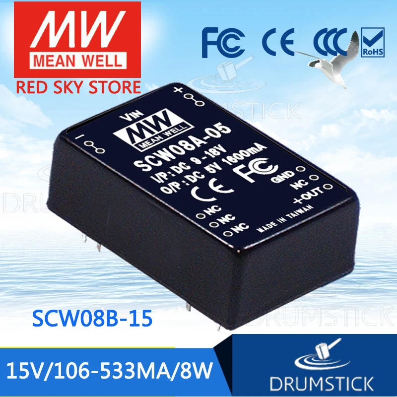 

Advantages MEAN WELL original SCW08B-15 15V 533mA meanwell SCW08 15V 8W DC-DC Regulated Single Output Converter