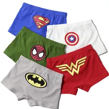 Лидер продаж, 1 предмет, нижнее белье из хлопка для детей возрастом от 3 до 5 лет Детские трусы-боксеры для мальчиков с рисунками из комиксов «мстители», «Человек-паук», «Бэтмен»