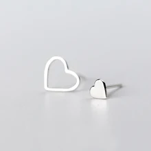 MloveAcc, настоящее 925 пробы, серебряные асимметричные серьги-гвоздики в форме сердца для девочек-подростков, праздничные подарки, ювелирные изделия для ушей