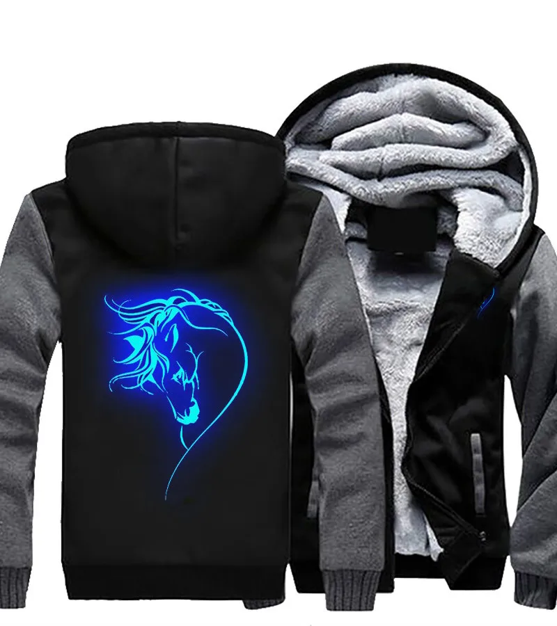 Animal Horse Face Glowing Hoodies Zipper Jacket Horse Funny Luminous