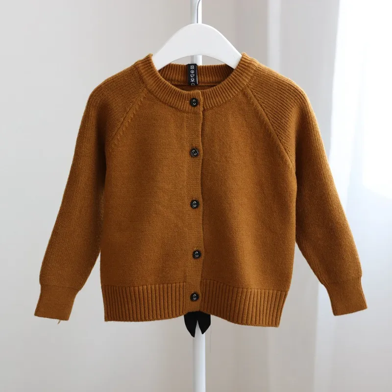Стильный Детский свитер-кардиган для маленьких девочек осенне-зимний детский свитер с бантом, 3 цвета, одежда для детей возрастом от 3 до 7 лет