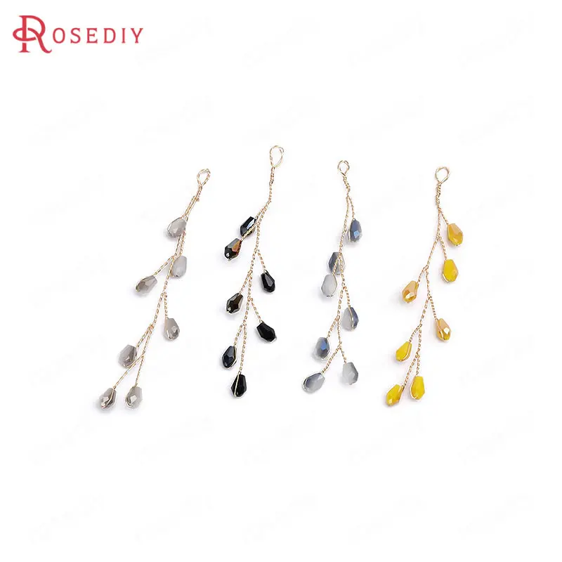 

6PCS 60*14MM Gold Color Brass with Glass Drop Shape Beads Tree Branch Charms Necklace Pendants Diy Jewelry Findings Accessories