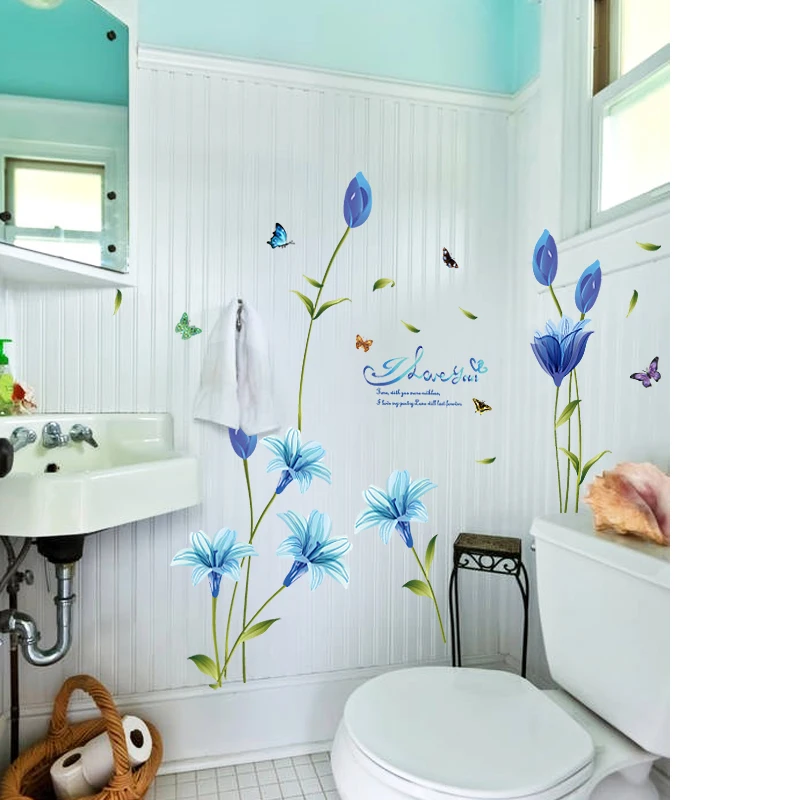 [fundecor] Blue Lily Wall Stickers Home Decor Living Room Bedroom