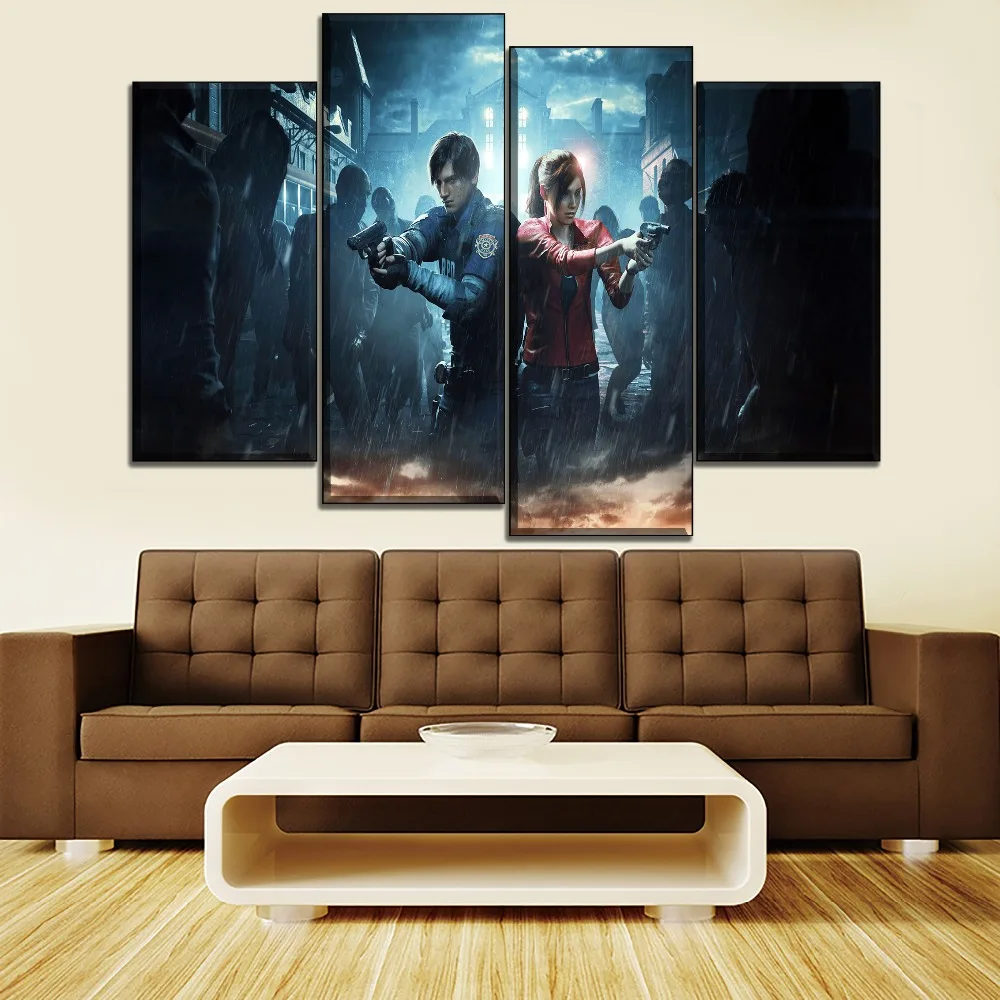 

Modern Wall Art Decorative Canvas Picture Framework 4 Pieces Game Resident Evil 2 Poster Modern HD Printed Artwork Painting