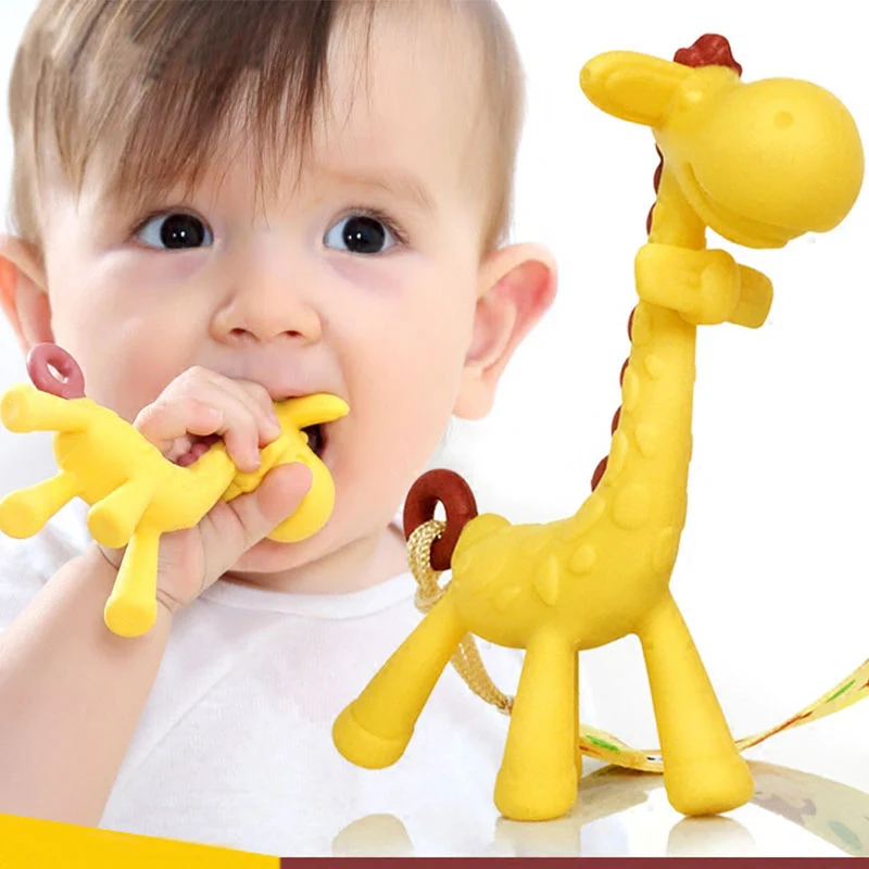 

Cute Cartoon Giraffe Shape Baby Teether Silicone BPA Free Safe Infant Teething Toys New Necklace Hanging Toys for Baby Activity