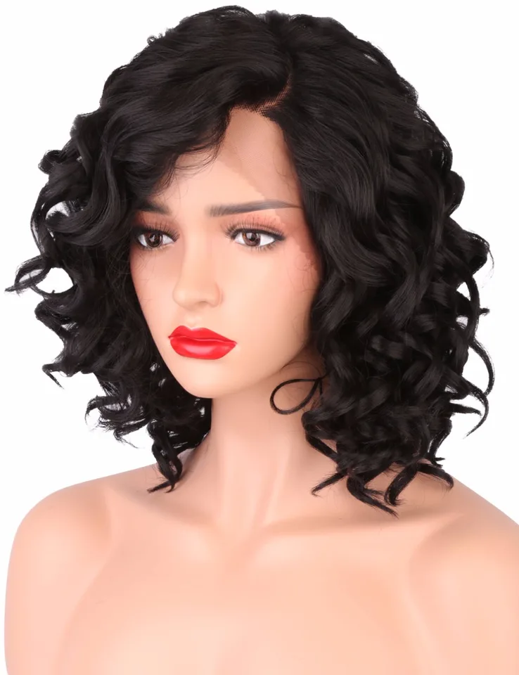 Strongbeauty Synthetic Lace Front Wig Curly Bob Haircut Heat