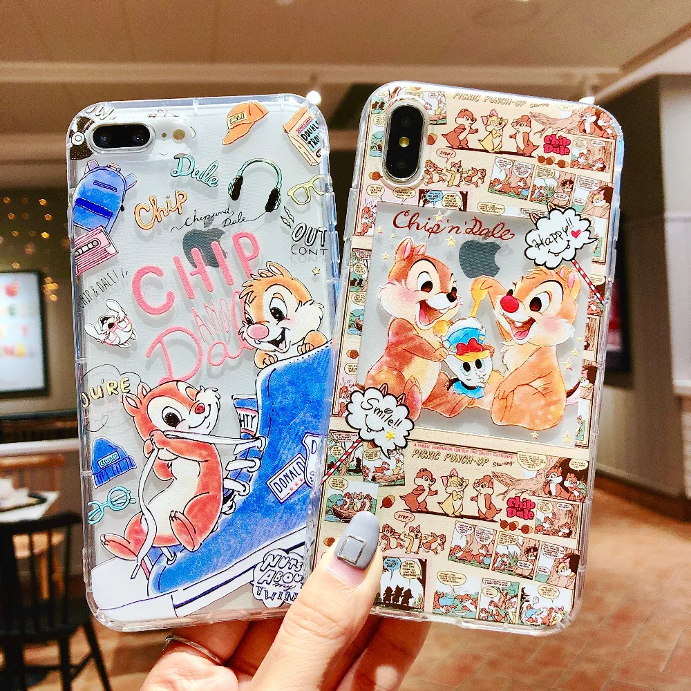 

Cartoon Case For iPhone XS Max XR X Chip Dale Chipmunk Shockproof Anti-knock Soft Case For iPhone 7 6 6S 7 Plus phone bag Cover