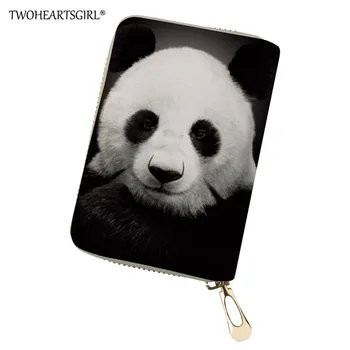 

Twoheartsgirl Panda Printing Bank Card Package Card Holder Travel Leather Wallets Coin Bag Cute Women Credit Card Holder Cover