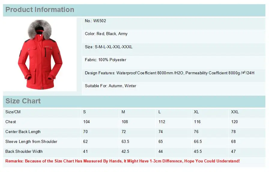 W6502 SIZE CHART