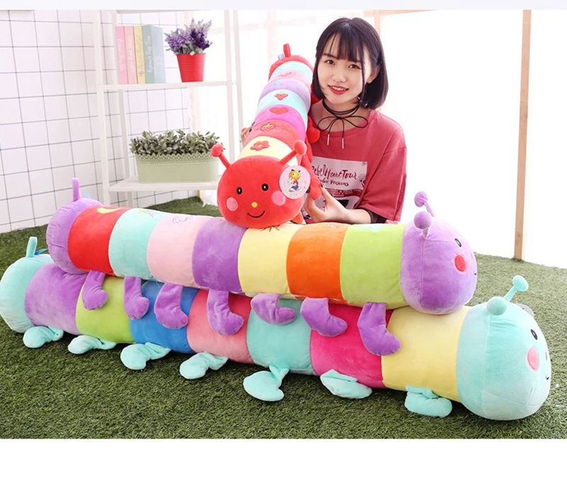 Dorimytrader Kawaii Soft Caterpillar Plush Sleeping Pillow Doll Huge Stuffed Colorful Anime Toys Doll for Children Gift Decoration 190cm DY50232 (1)