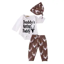 Топы для новорожденных мальчиков; комбинезон с длинными рукавами с оленем+ штаны; леггинсы+ шляпа; комплект одежды