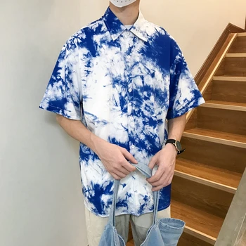 

Dark Icon Tie Dyeing Men's Shirt Short Sleeve Summer Holiday Hawaii Shirts for Men Street Shirts 2 Colors