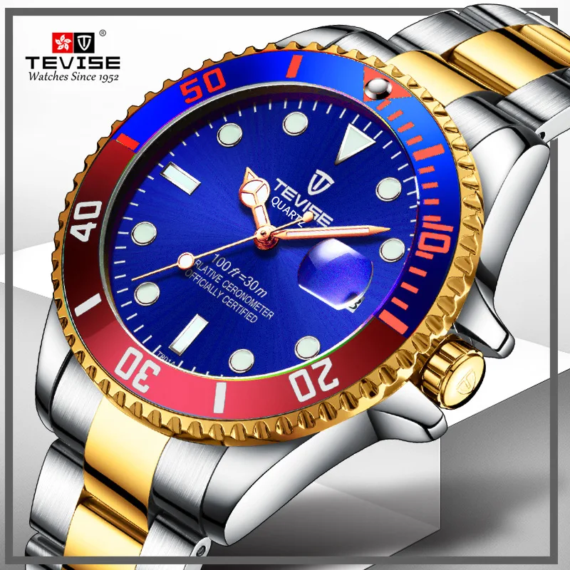 Мужские часы TEVISE кварцевые наручные часы водонепроницаемые спортивные деловые часы с датой Модные Роскошные наручные часы Мужские часы