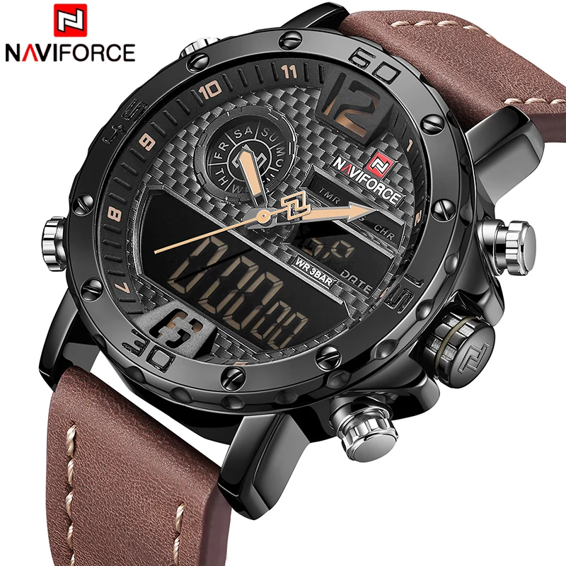 Часы NAVIFORCE с двойным дисплеем мужские водонепроницаемые спортивные часы до 30 м