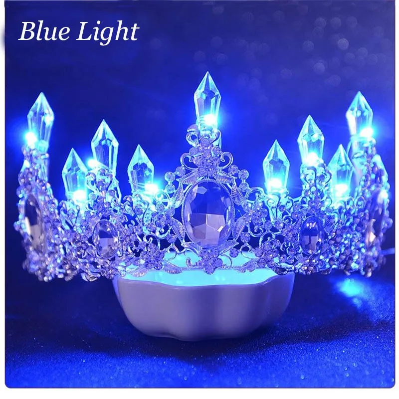 Сияющие хрустальные стразы, диадемы для невесты, Женский светодиодный светильник, короны, украшения для волос, ювелирные изделия, свадебная корона, диадема ML708 - Окраска металла: Blue Light
