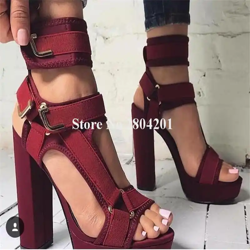 burgundy ankle strap heels