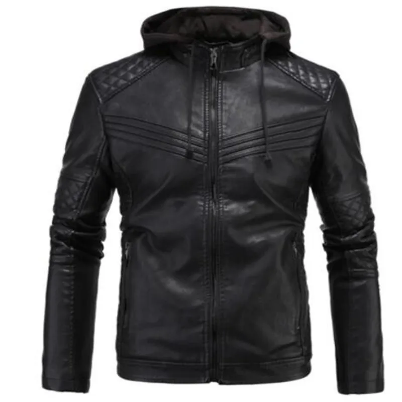 Men's Real Leather Motorcycle jacket Removable Hood Winter Coat Men Warm Genuine Leather Jackets and Coats Male Bomber Biker Top
