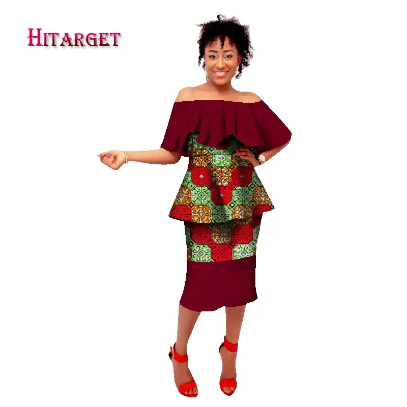 Лето осень Африканский платья для женщин для Дашики Анкара воск, батик костюм с принтом хлопок топ+ юбка комплект костюмы WY1542 - Цвет: 17