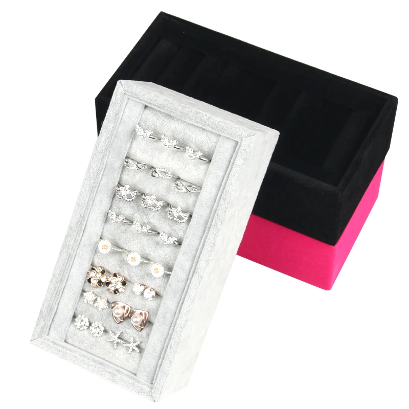 Black Velvet Jewelry Box Rings Earrings display Holder Jewelery Storage