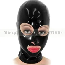 Унисекс твердый черный латексный резиновый капюшон маска с молнией сзади глаза рот открытый RLM045