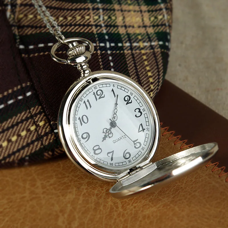 

Fashion Pocket Watch Fob Chain Pendant Necklace Watches Silver Polish Quartz Gifts for Men Women Clock