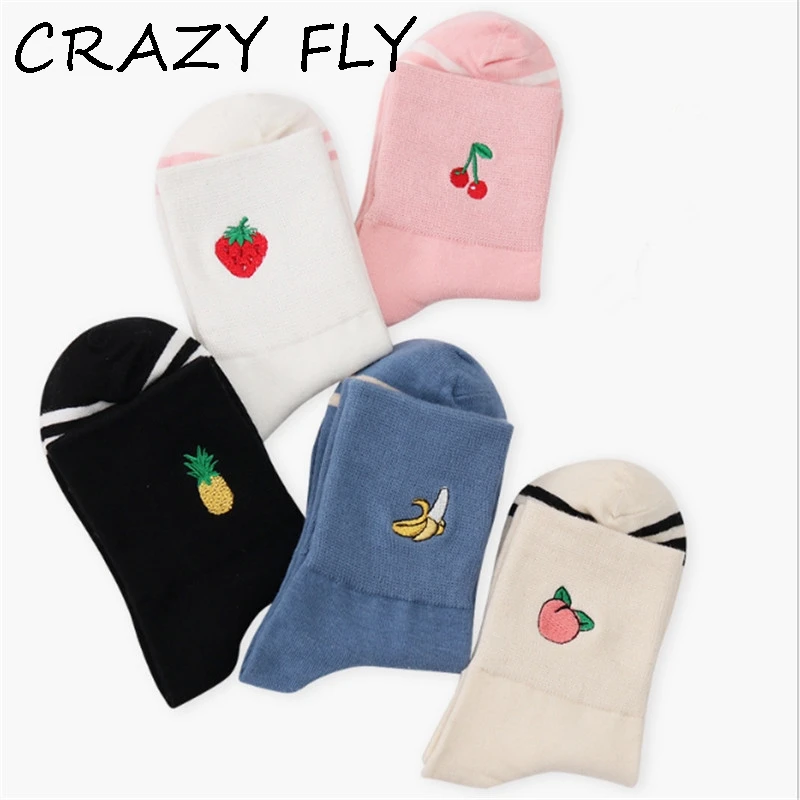 

CRAZY FLY New Women Korean Kawaii Embroidery Fruit Knee Socks Cute Strawberry Pineapple Banana Cartoon Short Sock For Girl 2019